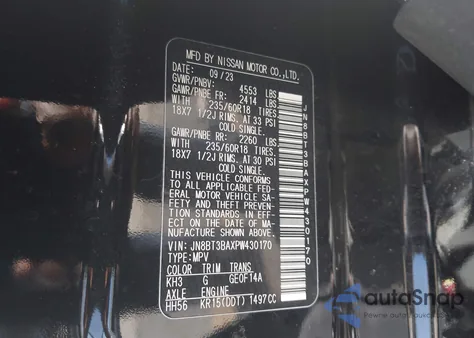 2023 Nissan Rogue Sv Fwd из США, поврежденный, VIN JN8BT3BAXPW430170